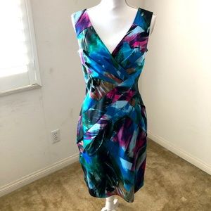 A multicolored knee length dress